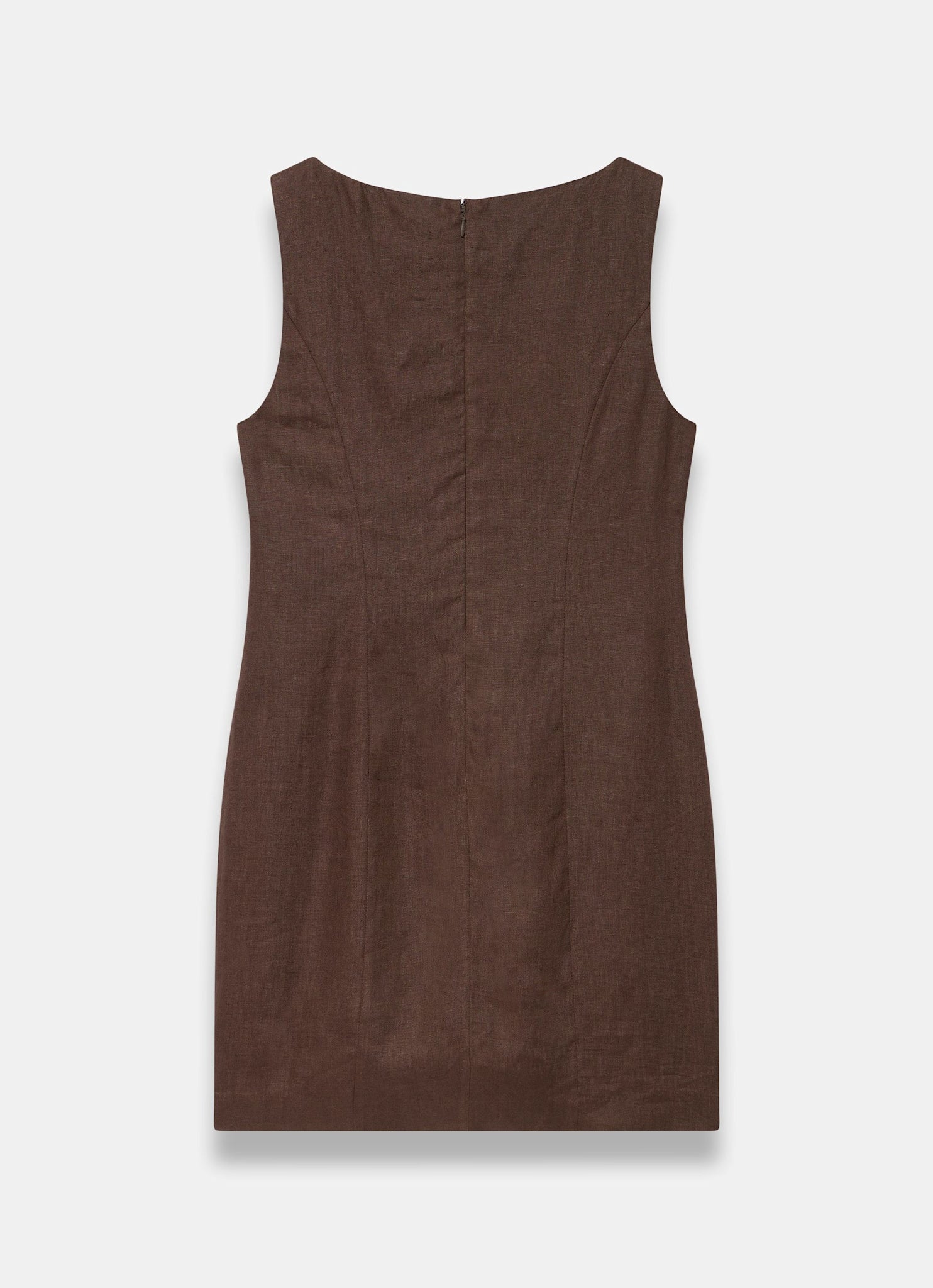 Brown Linen Beaded Mini Dress