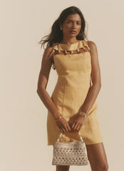 Yellow Linen Beaded Mini Dress