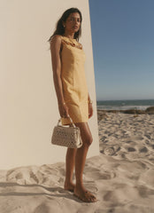 Yellow Linen Beaded Mini Dress