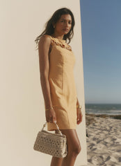 Yellow Linen Beaded Mini Dress