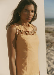 Yellow Linen Beaded Mini Dress