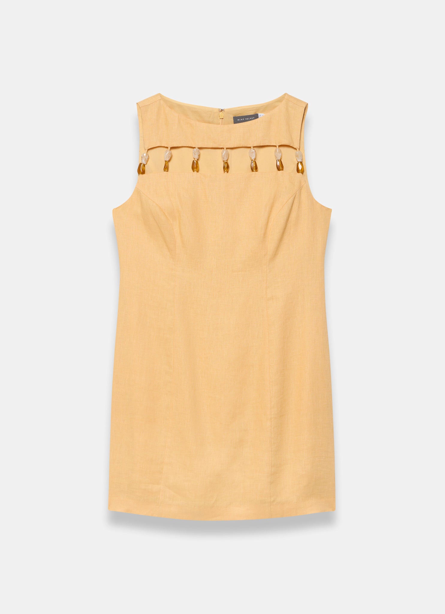 Yellow Linen Beaded Mini Dress