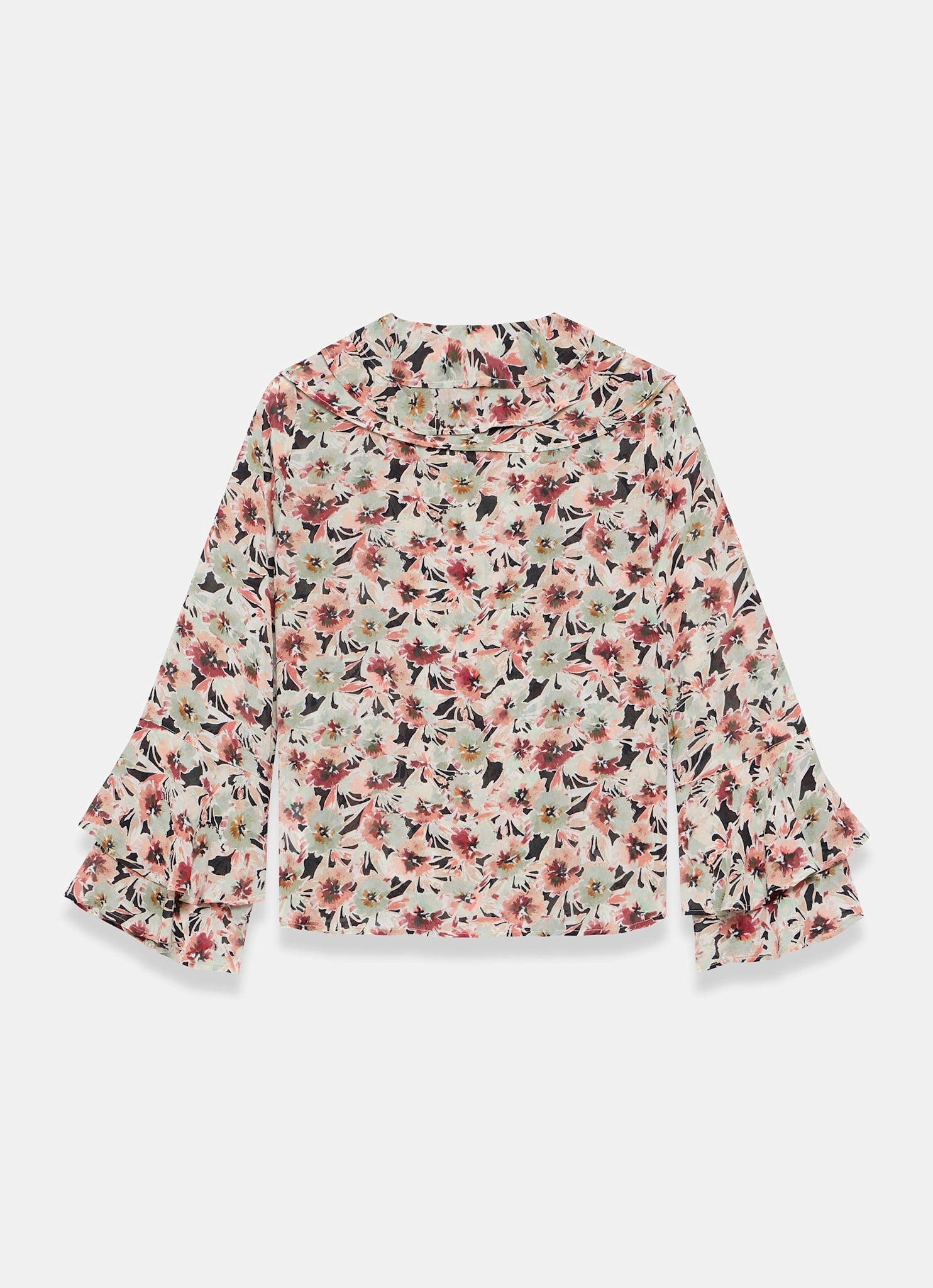 Green Floral Print Ruffle Blouse
