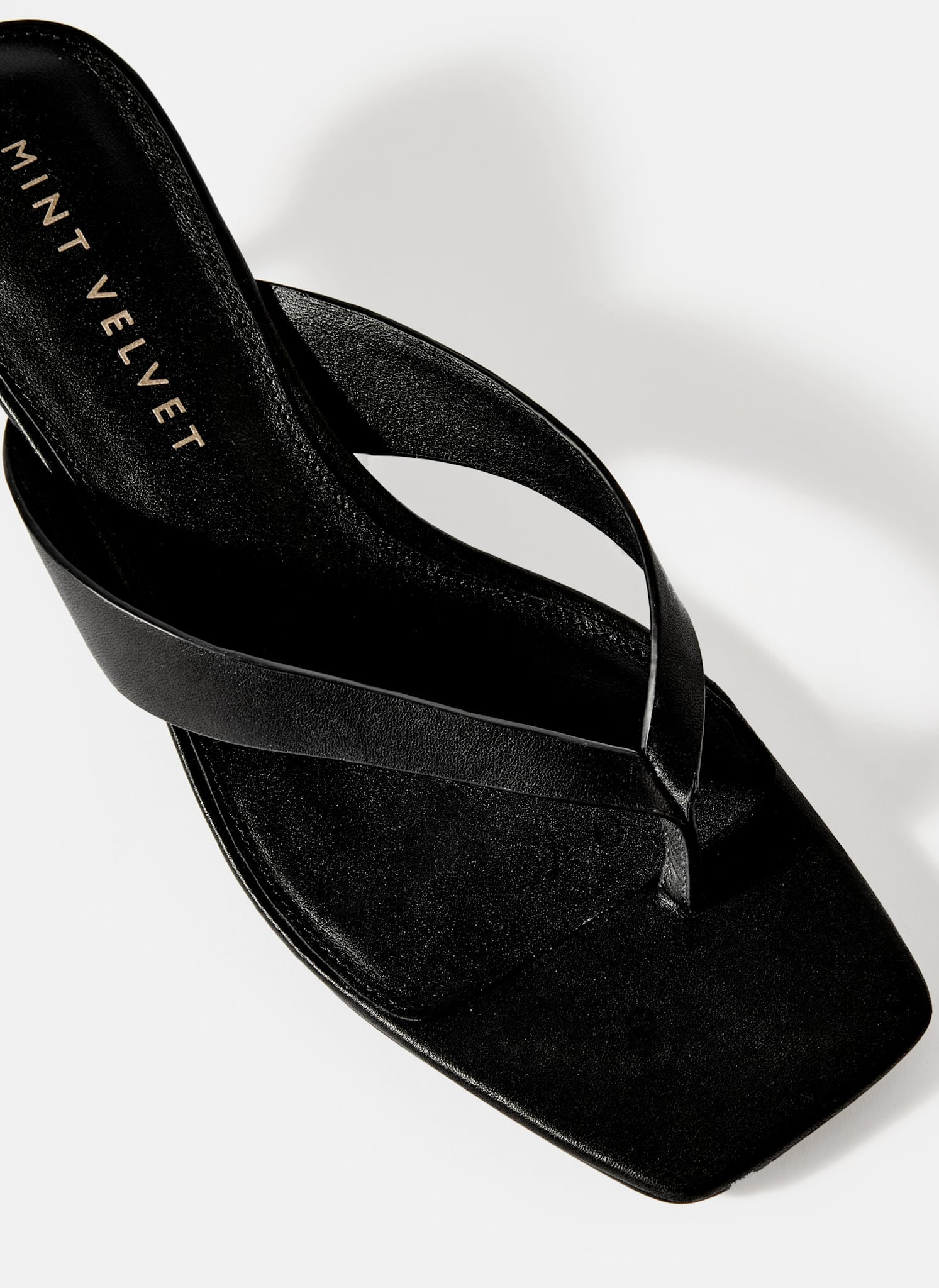 Betty Black Leather Flip Flop Heels