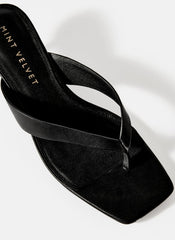 Betty Black Leather Flip Flop Heels