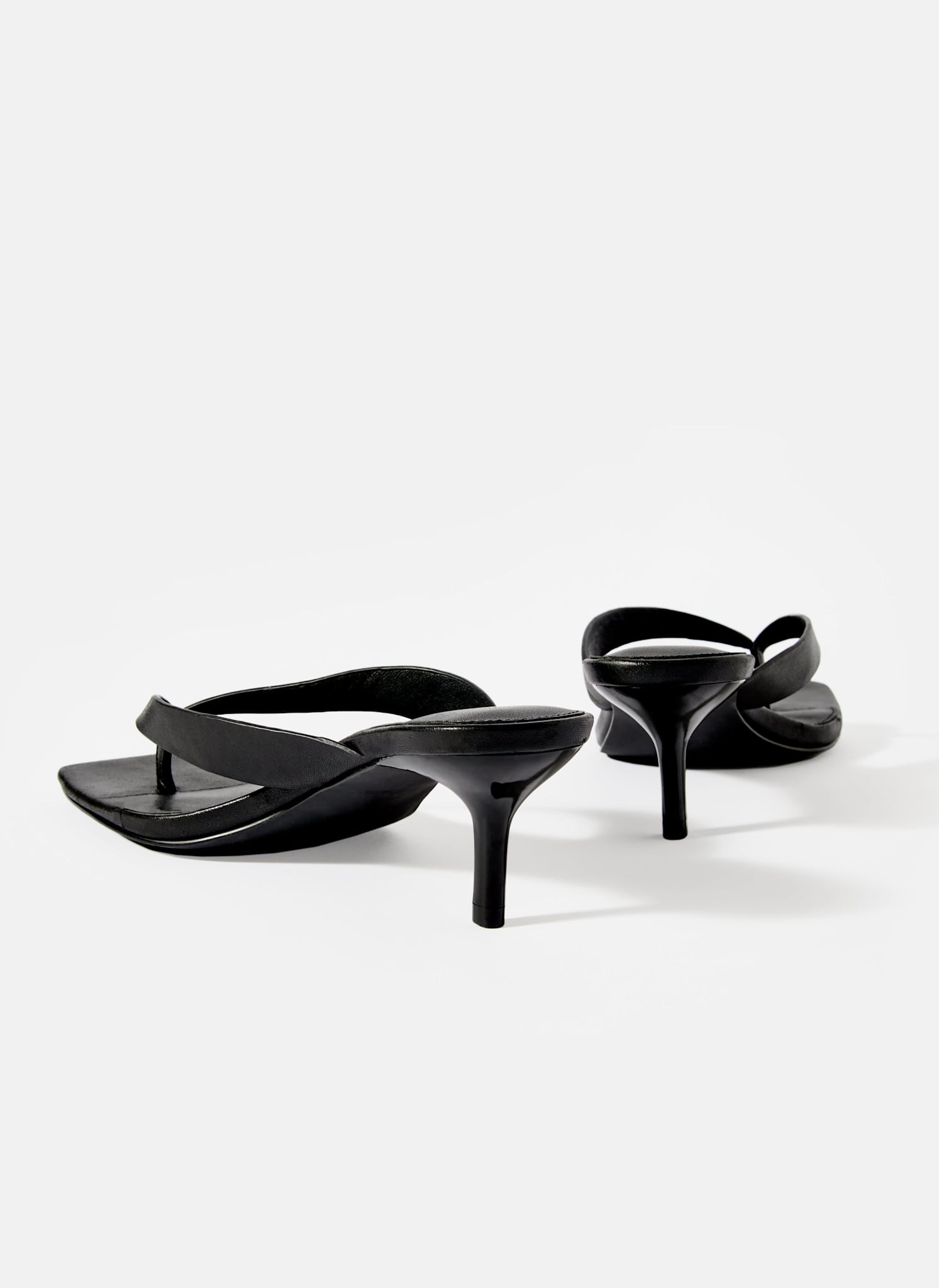Betty Black Leather Flip Flop Heels