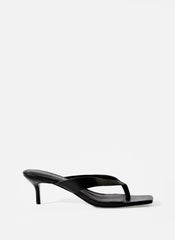 Betty Black Leather Flip Flop Heels