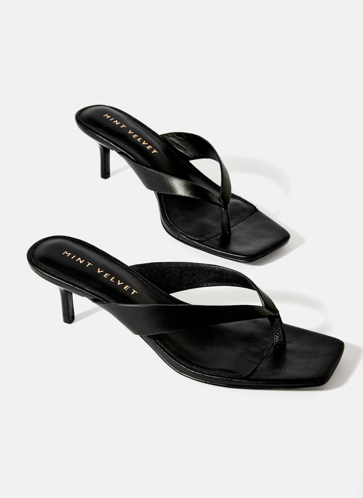 Betty Black Leather Flip Flop Heels