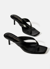 Betty Black Leather Flip Flop Heels