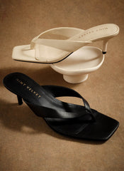 Betty Cream Leather Flip Flop Heels