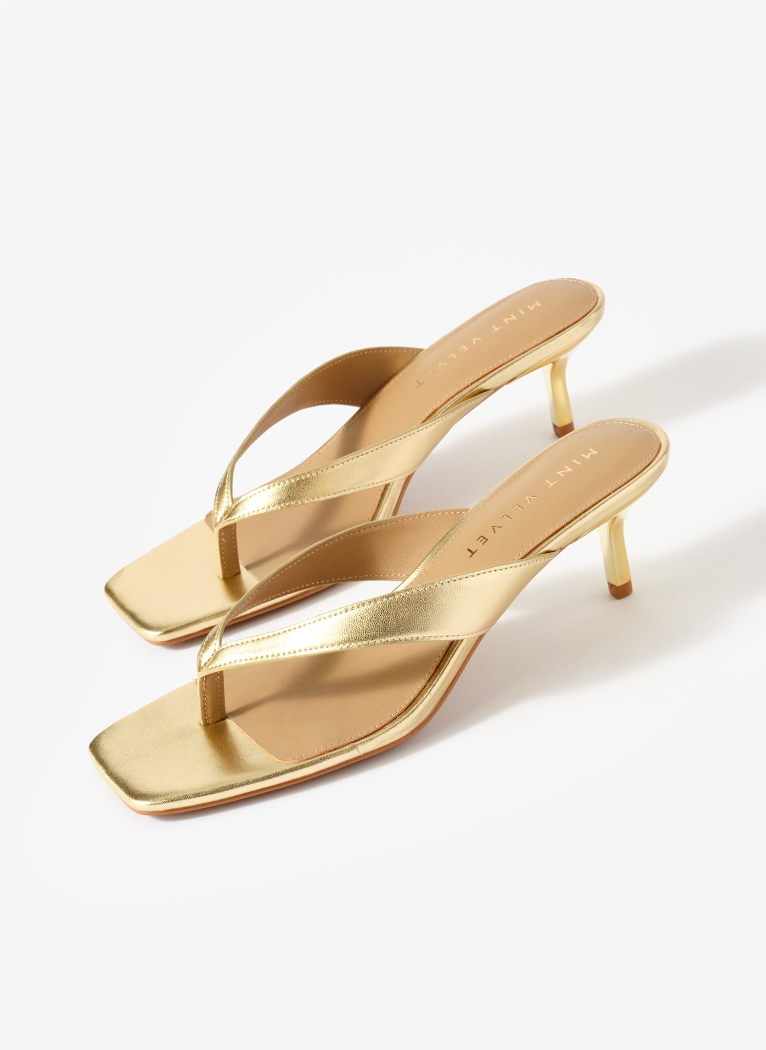Betty Gold Leather Flip Flop Heels