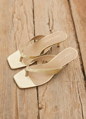 Betty Gold Leather Flip Flop Heels