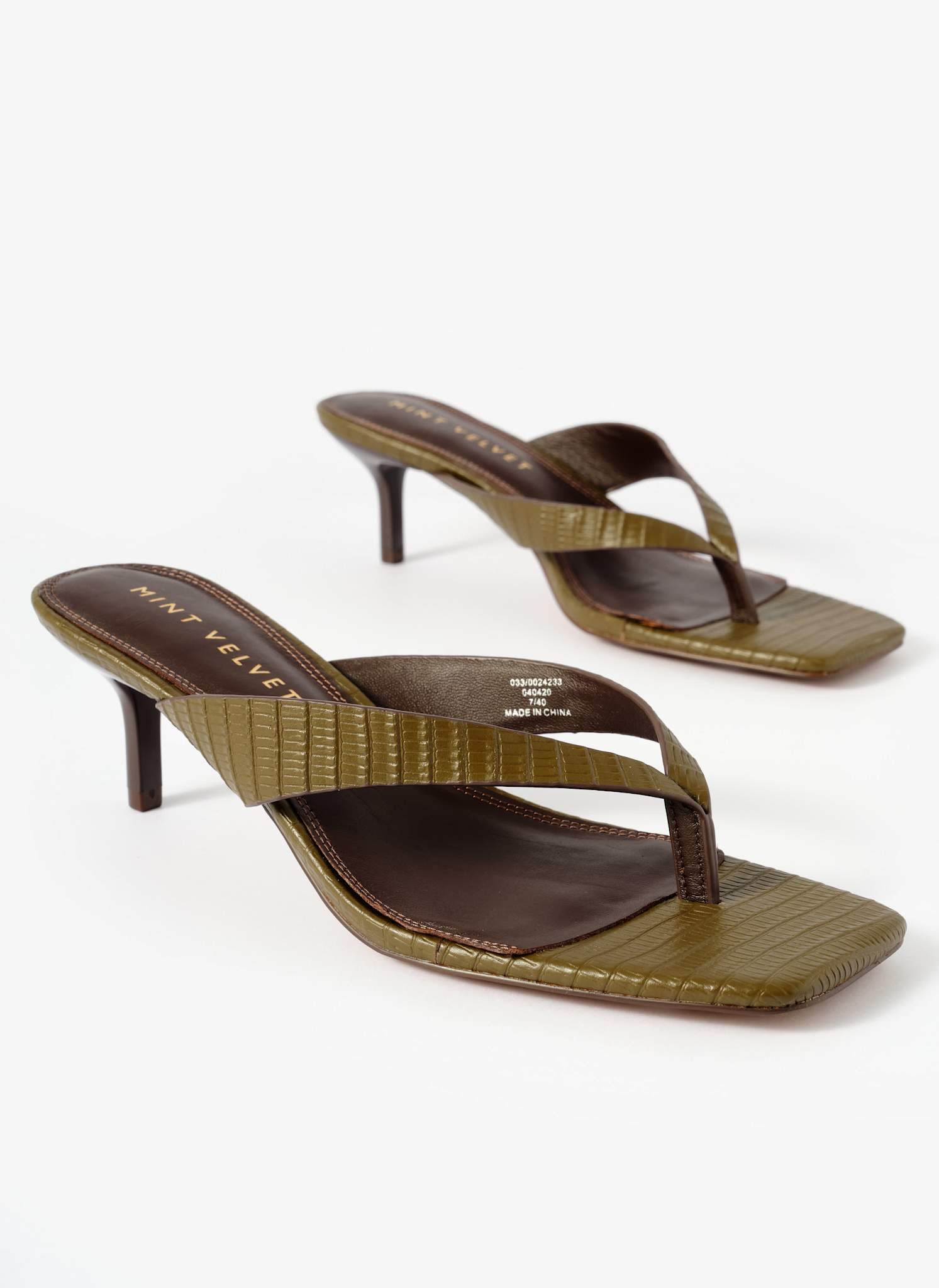 Betty Khaki Leather Flip Flop Heels