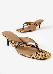 Betty Leopard Print Leather Flip Flop Heels
