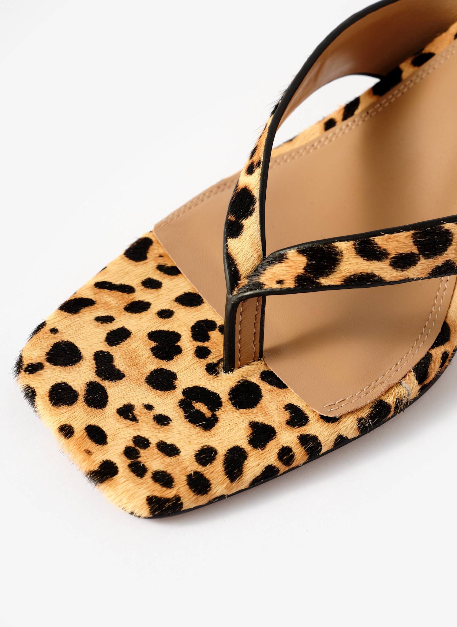 Betty Leopard Print Leather Flip Flop Heels