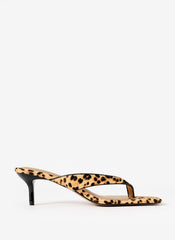 Betty Leopard Print Leather Flip Flop Heels