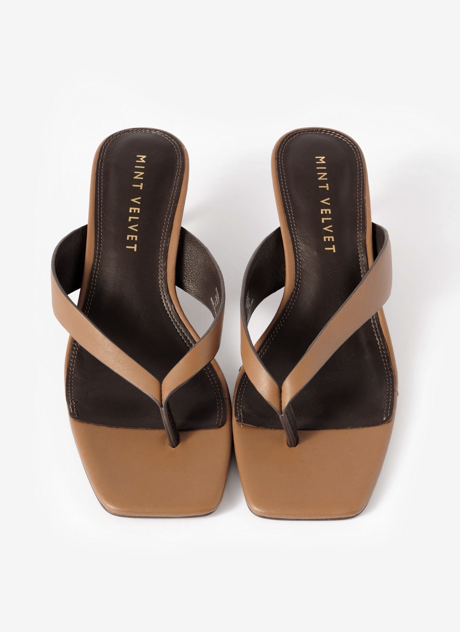 Betty Tan Leather Flip Flop Heels
