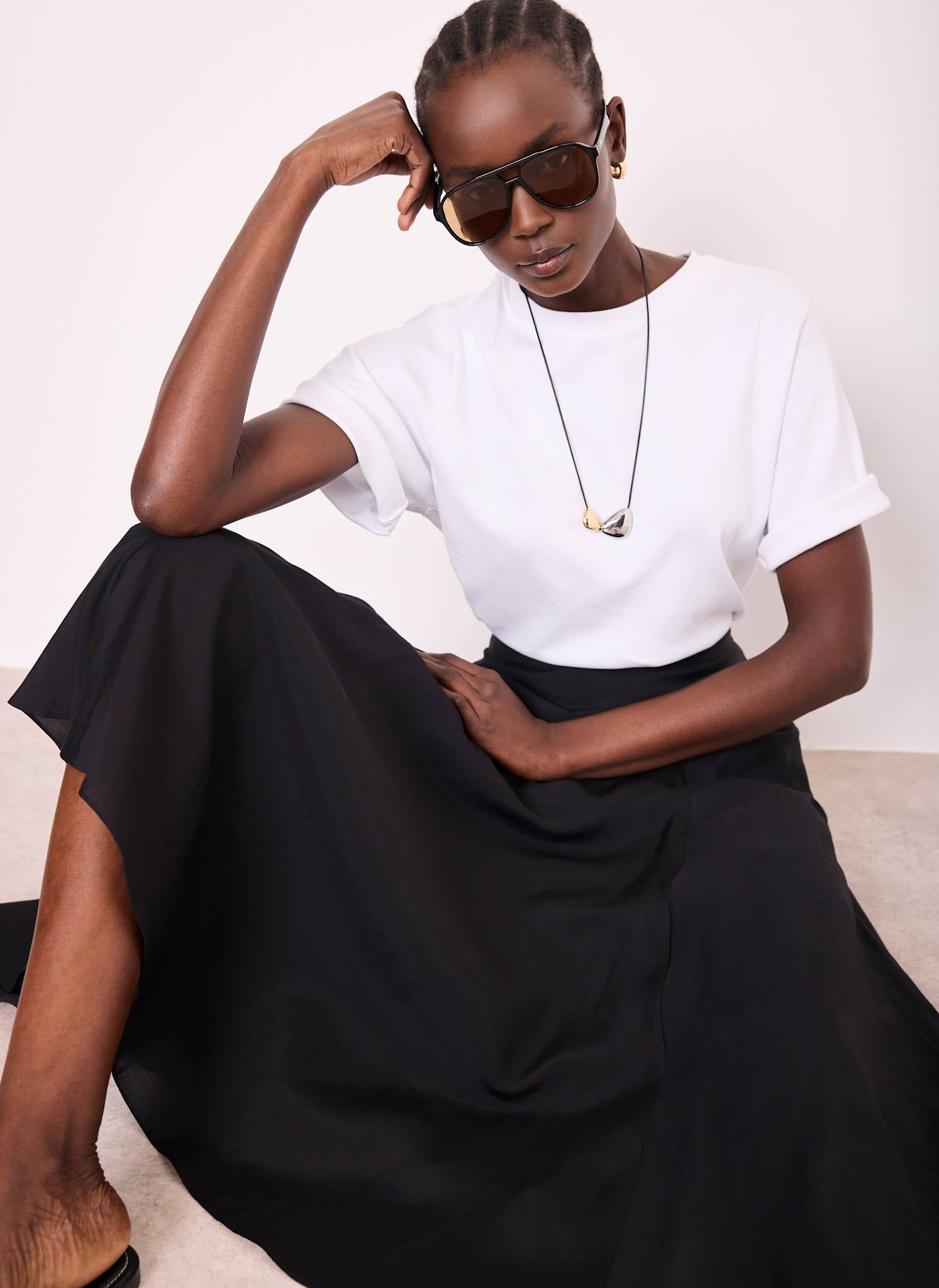 Black A Line Midi Skirt