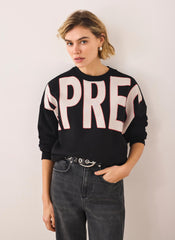 Black Cotton Blend Graphic Apres Sweatshirt