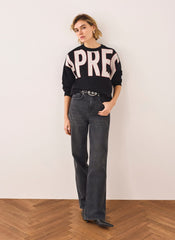 Black Cotton Blend Graphic Apres Sweatshirt