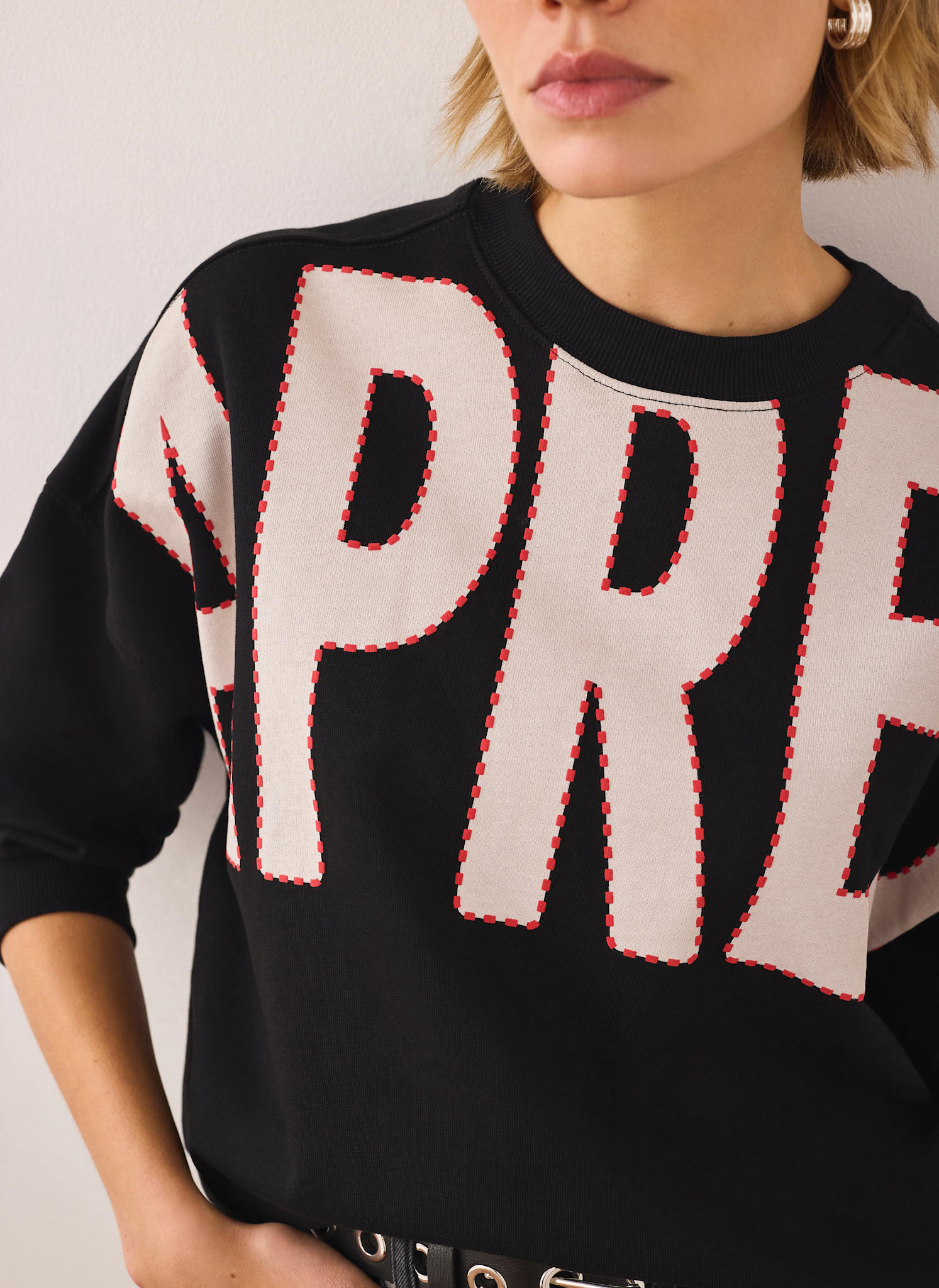 Black Cotton Blend Graphic Apres Sweatshirt