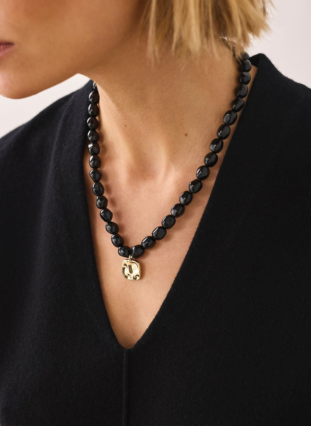 Black Beaded Charm Necklace