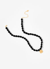 Black Beaded Charm Necklace