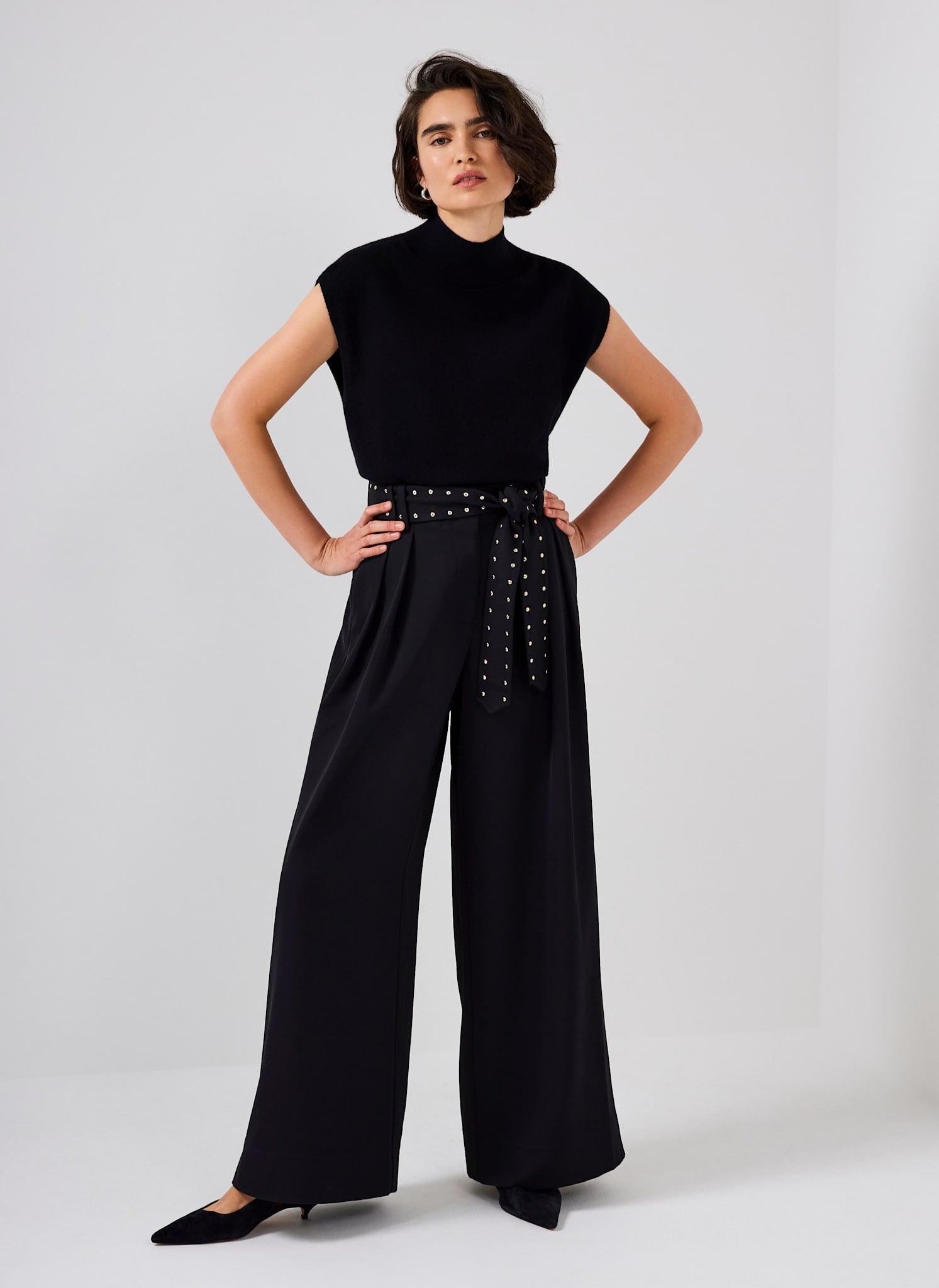 Black Belted Wide Trousers