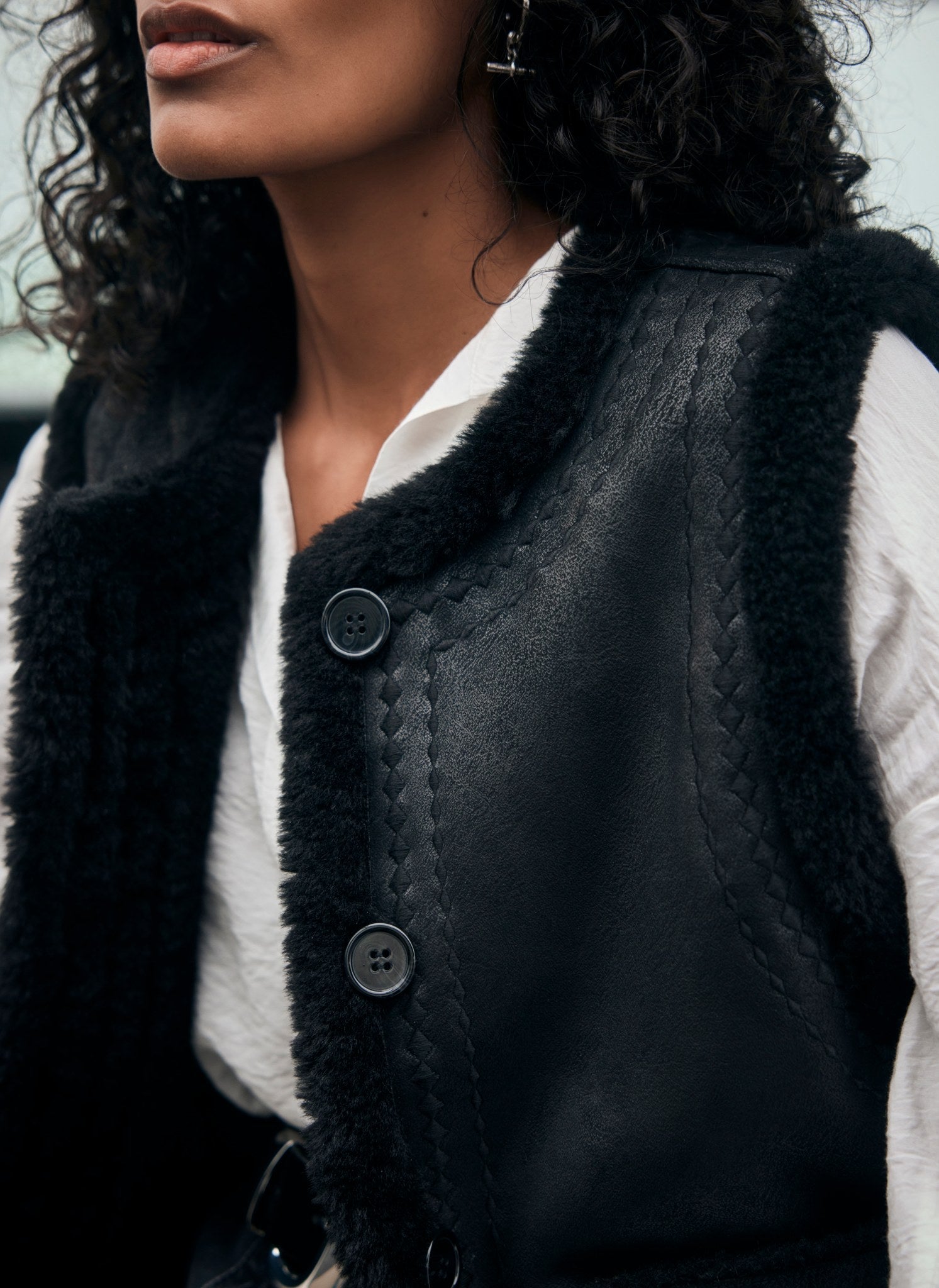 Black Reversible Borg Gilet