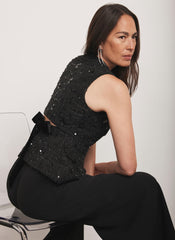 Black Embellished Backless Waistcoat