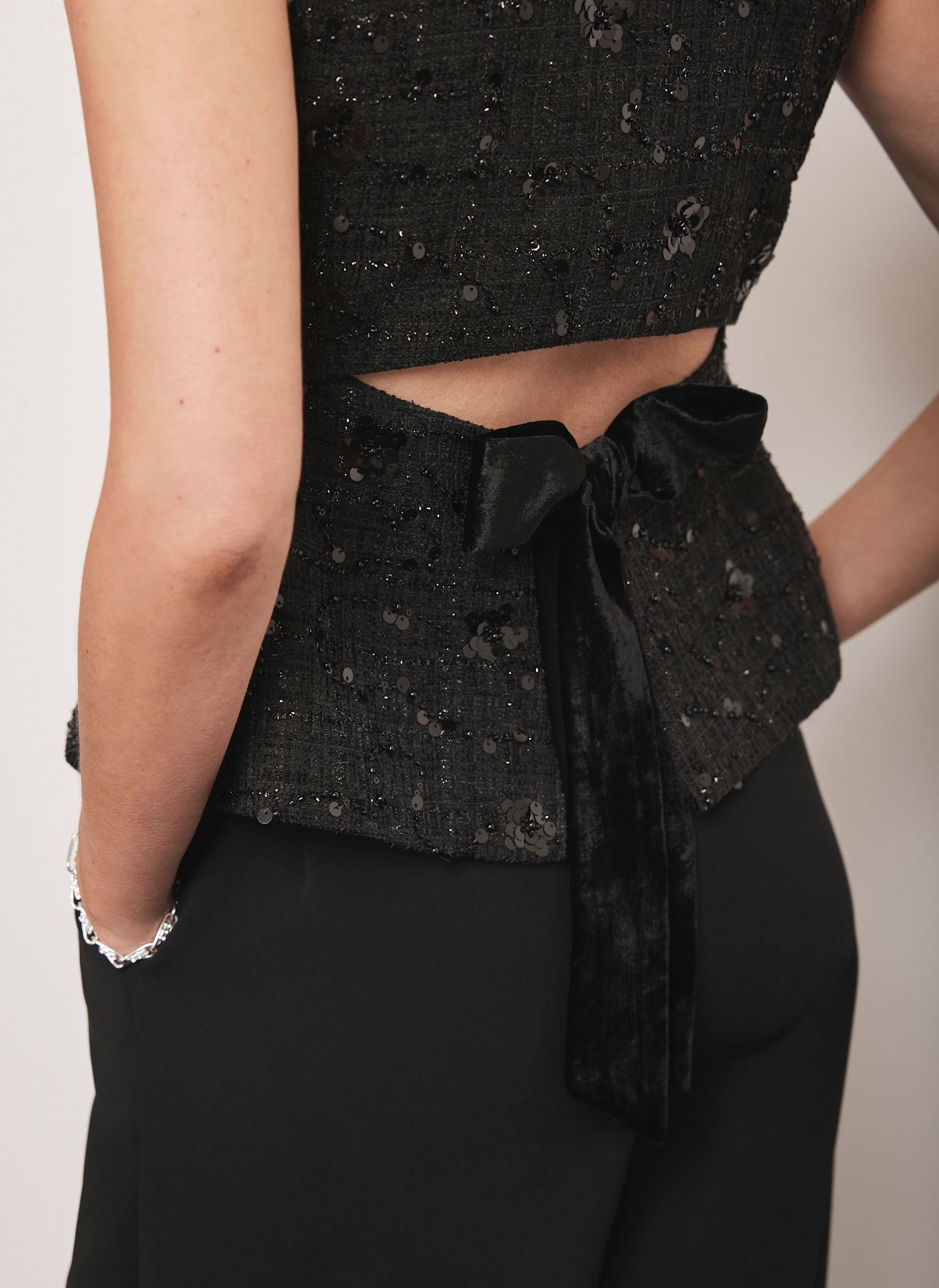 Black Embellished Backless Waistcoat