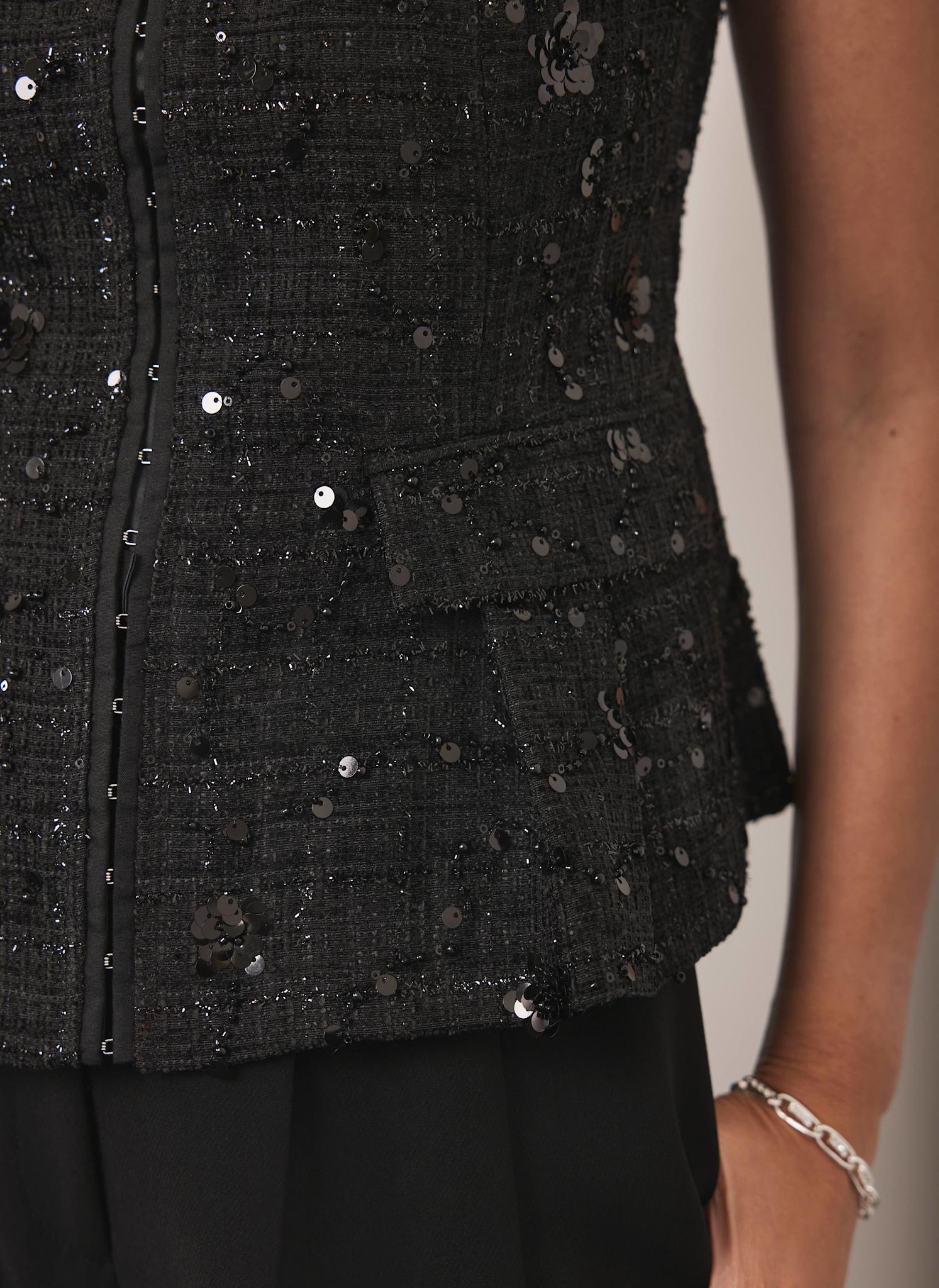 Black Embellished Backless Waistcoat
