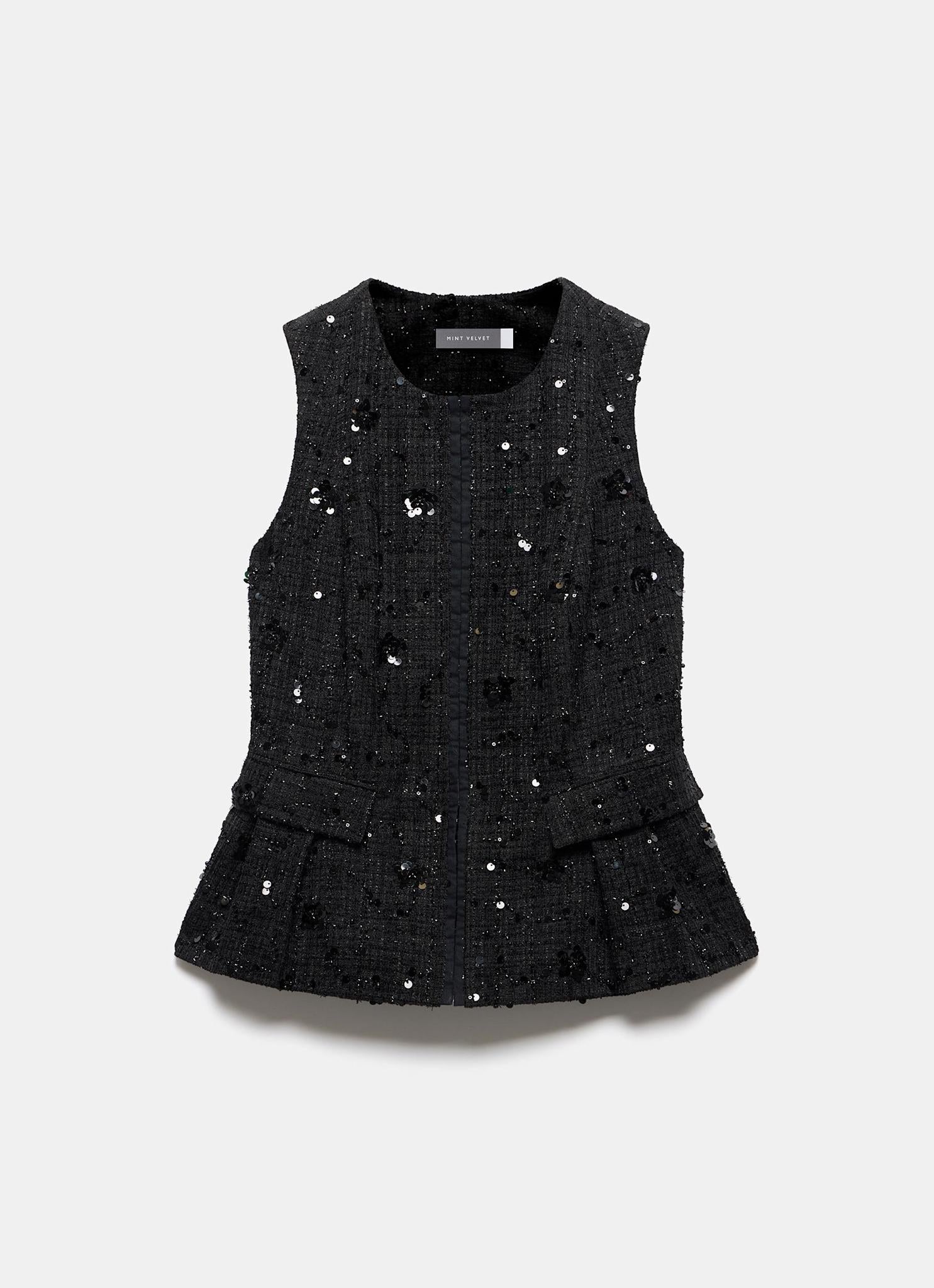 Black Embellished Backless Waistcoat
