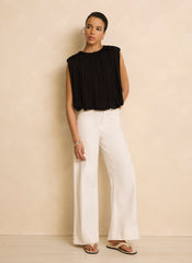 Black Pleated Bubble Hem Top