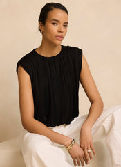Black Pleated Bubble Hem Top