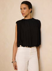 Black Pleated Bubble Hem Top