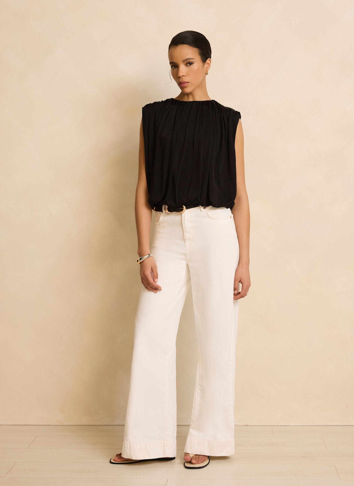 Black Pleated Bubble Hem Top