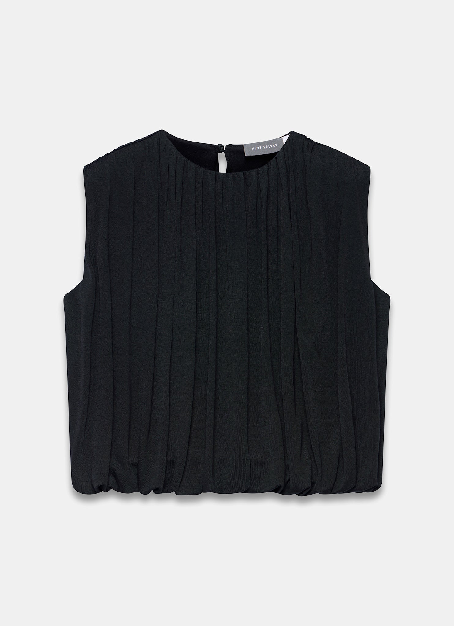 Black Pleated Bubble Hem Top