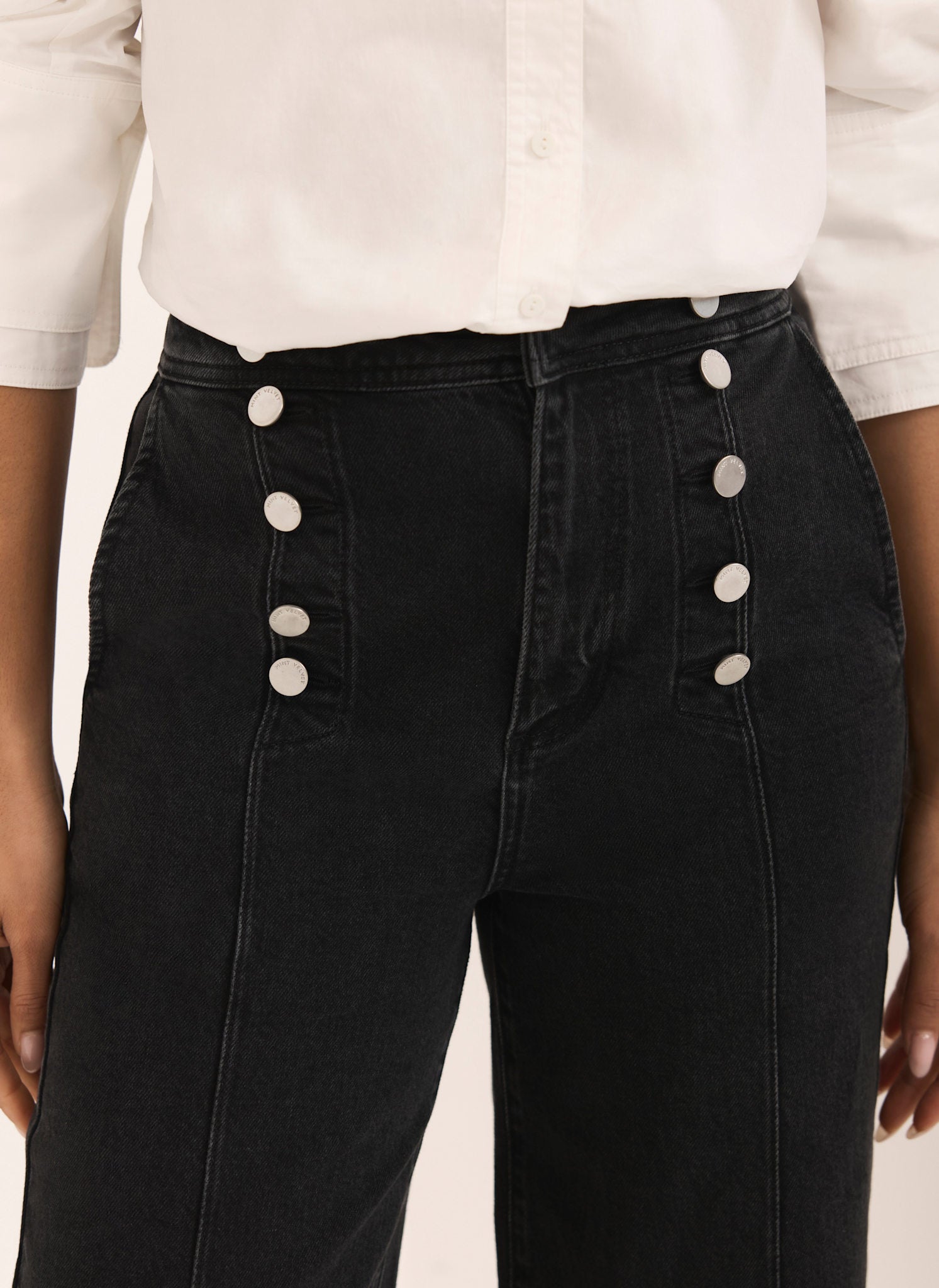 Black Button Detail Wide Jeans