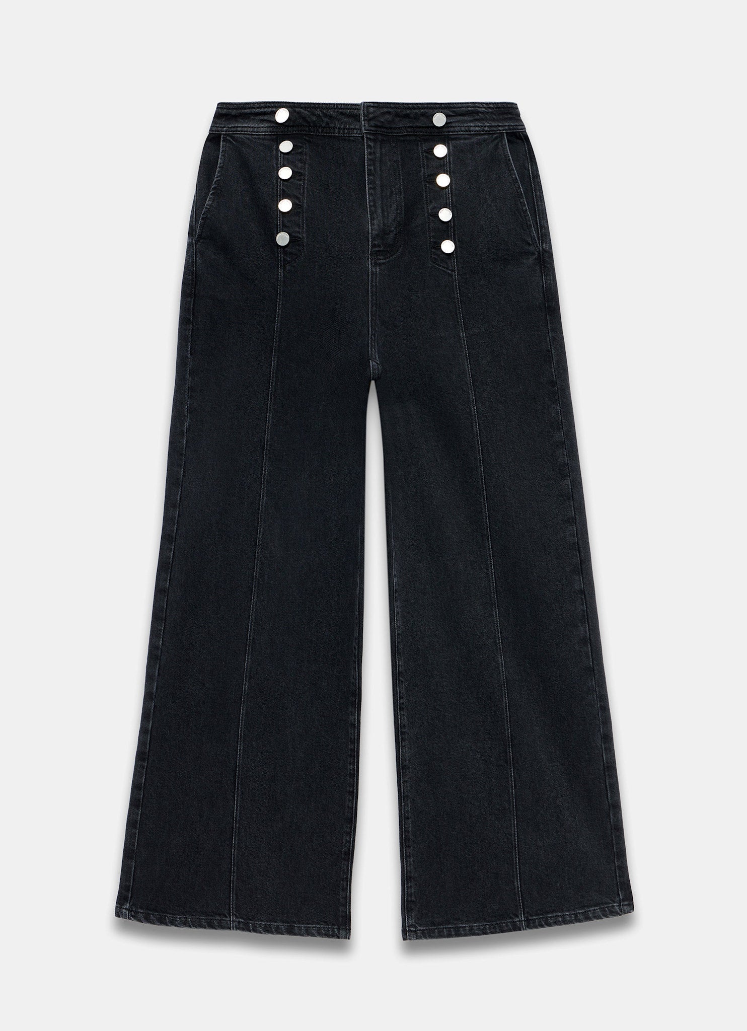 Black Button Detail Wide Jeans