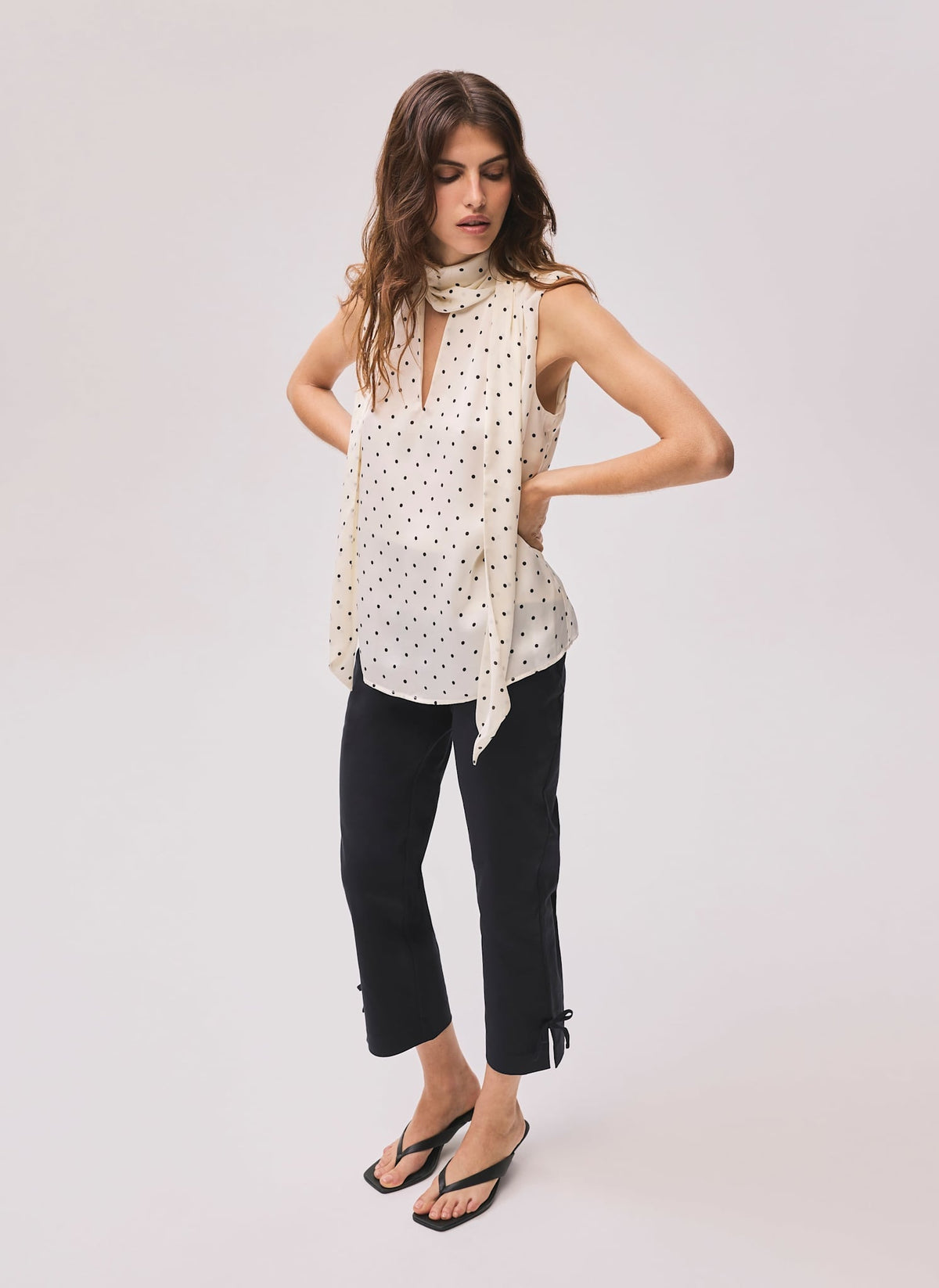 Black Cotton Blend Capri Trousers
