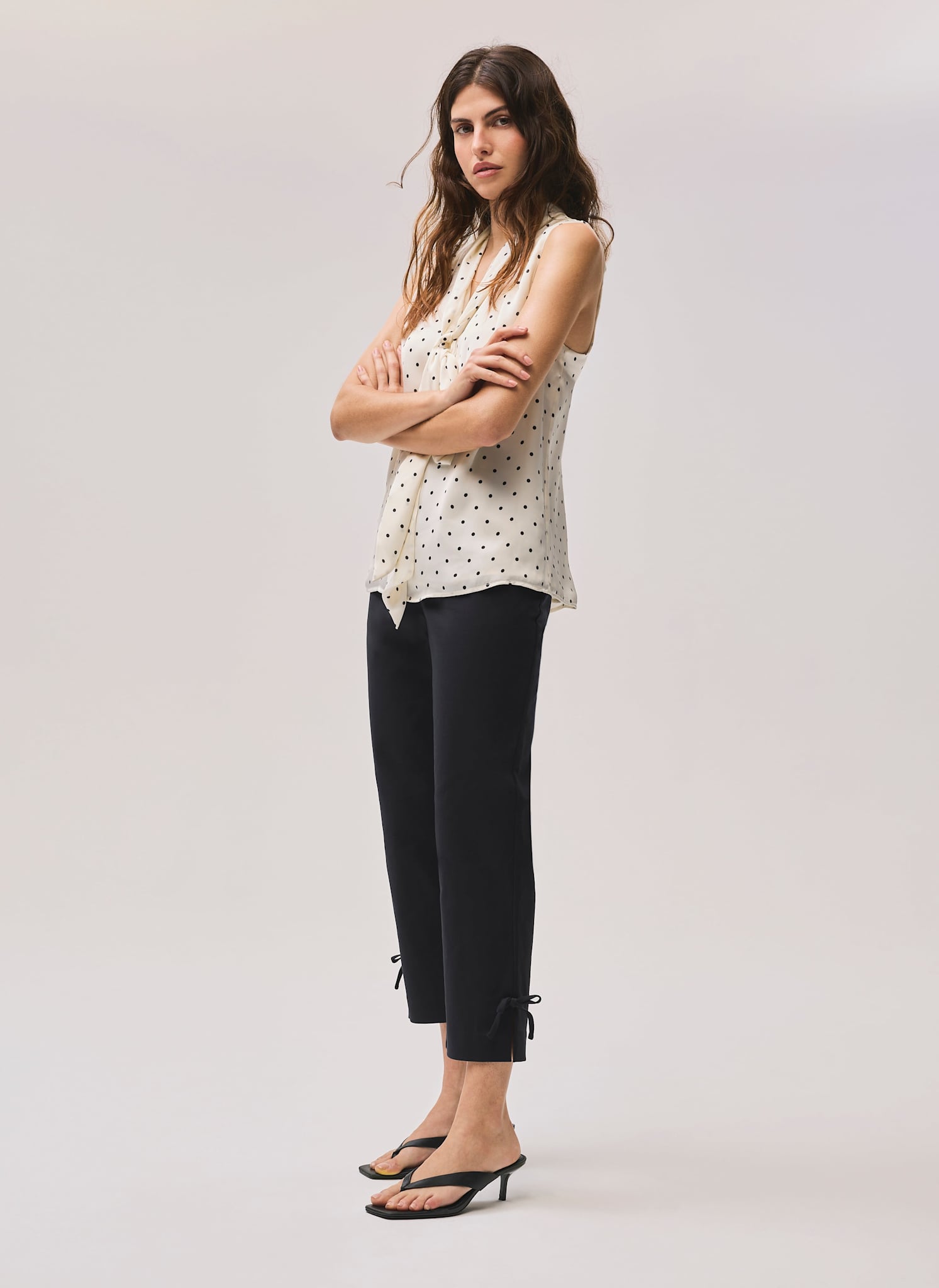 Black Cotton Blend Capri Trousers