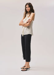 Black Cotton Blend Capri Trousers