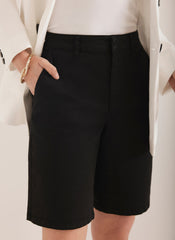 Black Tailored Chino Long Shorts