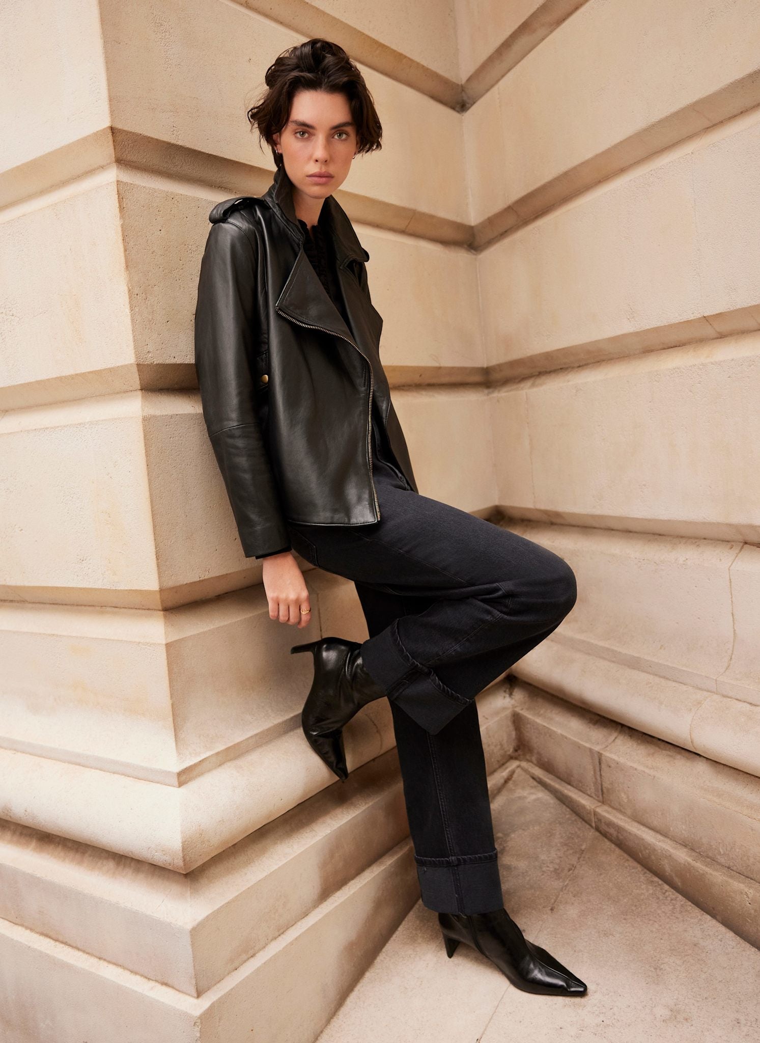 Black Denim Turn Up Jeans