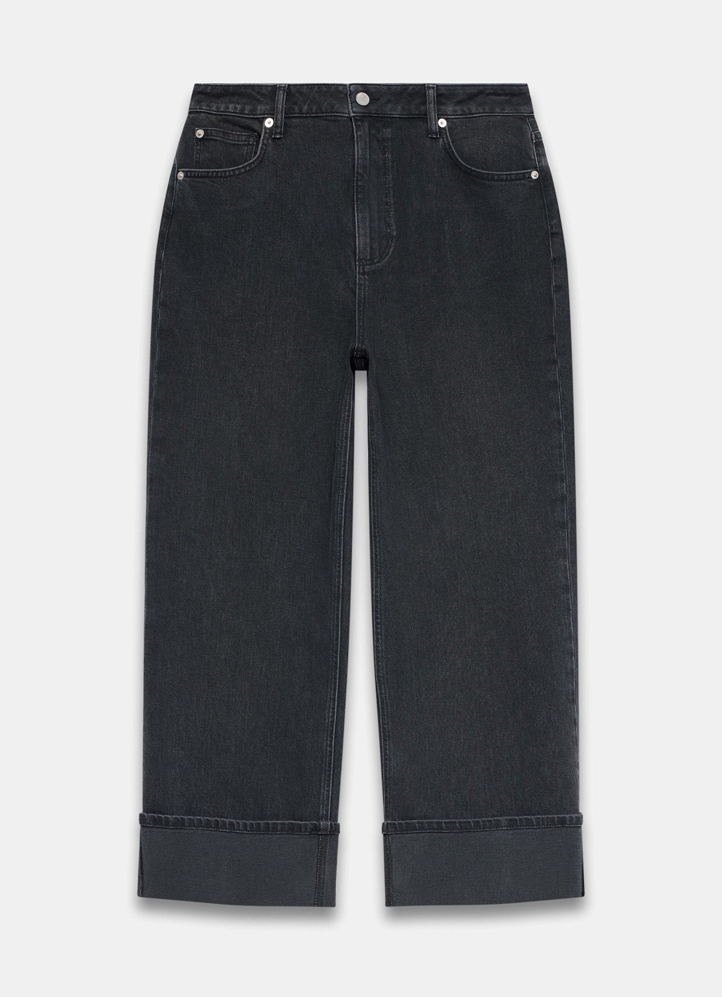 Black Denim Turn Up Jeans