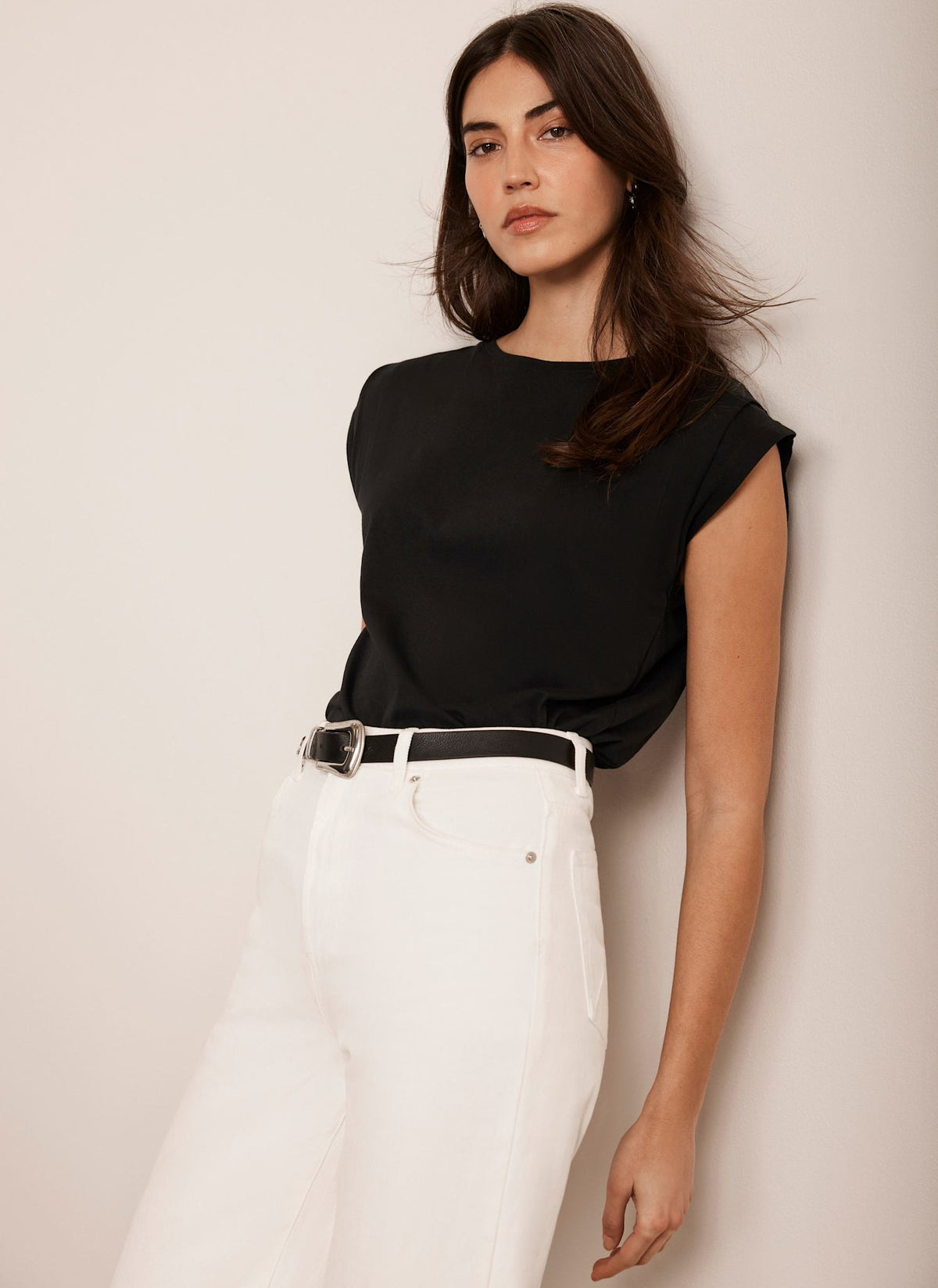 Black Cotton Extended Shoulder T-Shirt