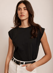 Black Cotton Extended Shoulder T-Shirt