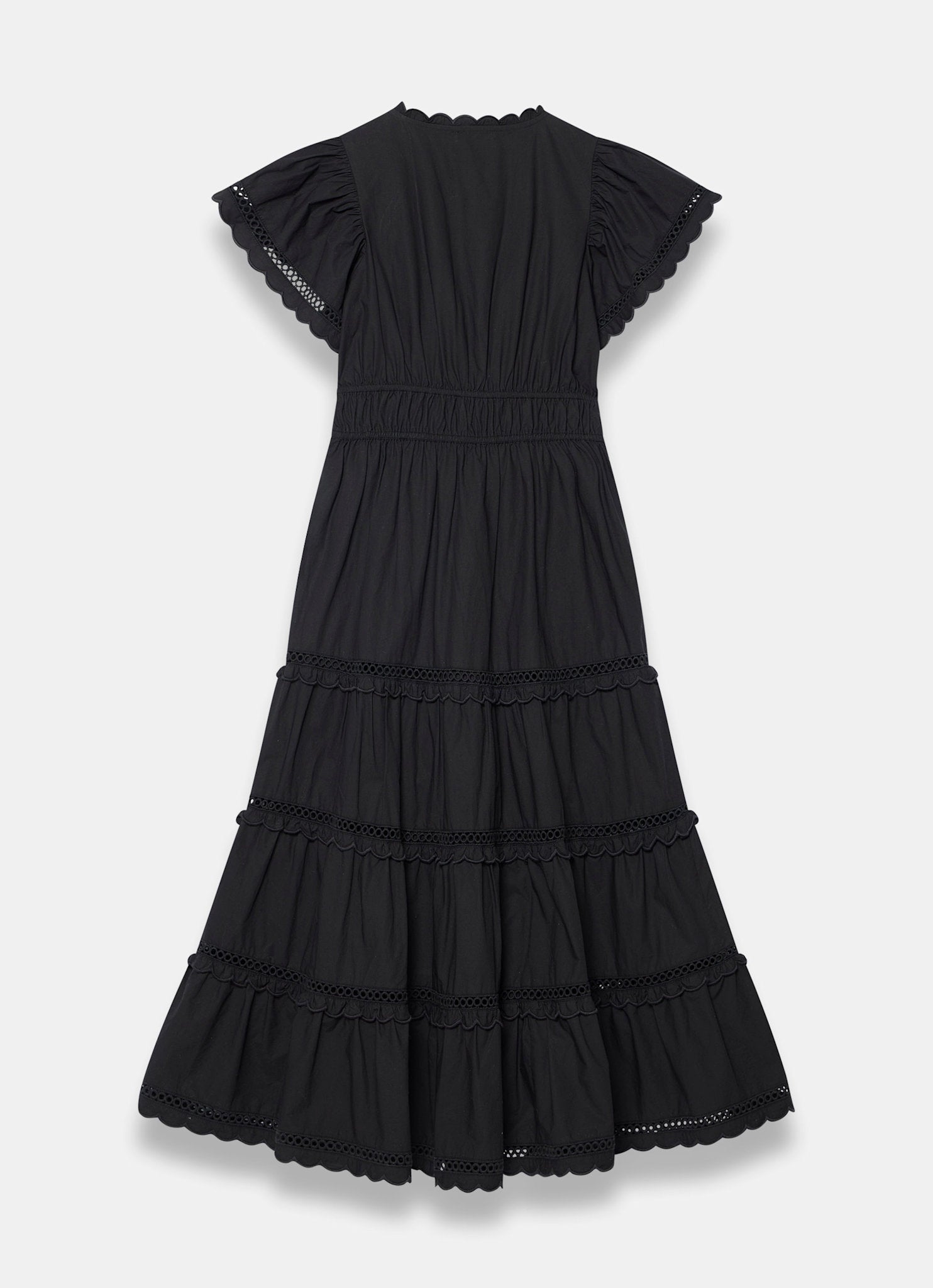 Black Cotton Ruffle Midi Dress