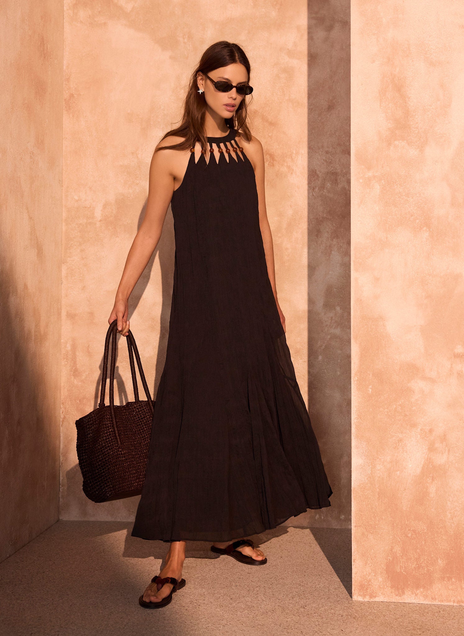 Black Beaded Halter Maxi Dress